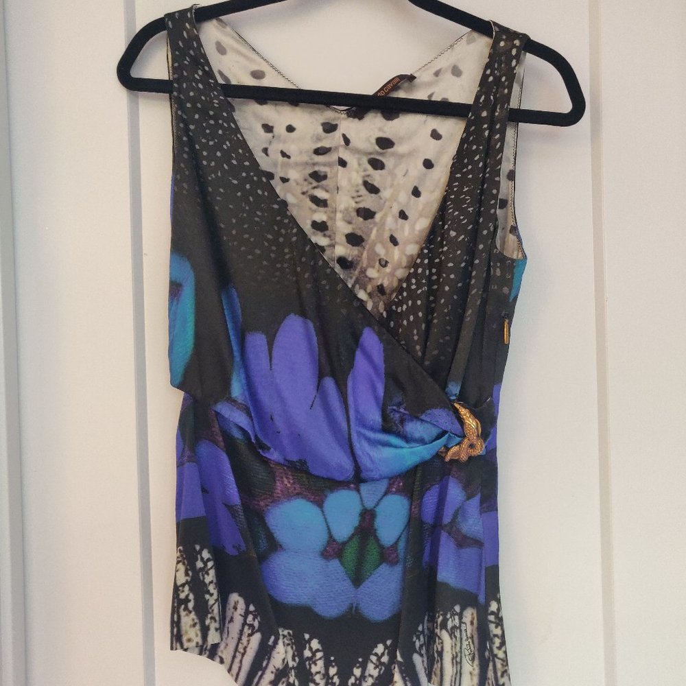 Roberto Cavalli silk charmeuse sleeveless v-neck top